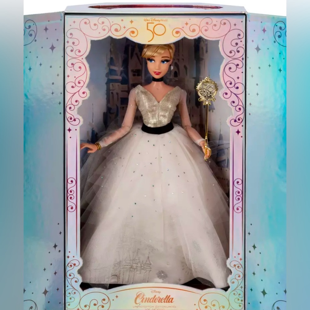 NEW SEALED Cinderella Limited Edit. Doll-Disney World 50th Anniv.&Pearl earrings